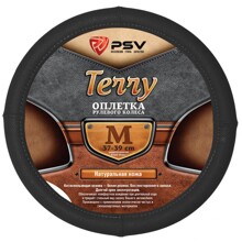 Оплетка из эко-кожи TERRY, цвет черный с перфорацией размер M