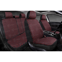 Комплект накидок на весь салон 5D Len PLUS эко next, материал лен, цвет черный, строчка красная ромб Тройка