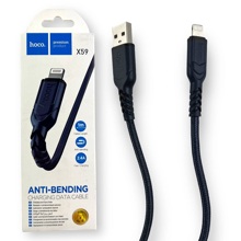 Телефонный кабель для IPhone - USB, в матерчатой обмотке, 1 м, цвет черный / т.синий