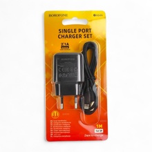 Телефонное сетевое зу 1 usb, 2.1 a, +провод Micro USB, цвет черный