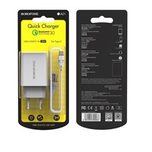 Телефонное сетевое зу 1 usb, qc 3.0, 18w, + провод TYPE-C, цвет белый