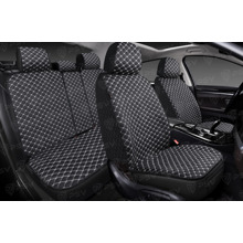 Комплект накидок на весь салон 5D Len PLUS эко next, материал лен, рисунок ромб тройка, цвет черный, строчка белая, кант черный