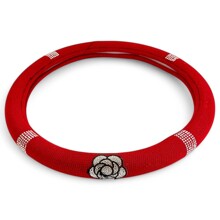 Оплетка Тканевая цвет красный стразы розочка