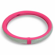 Оплетка из эко-кожи цвет розовый стразы белый