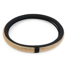 Оплетка из эко-кожи цвет черный стразы золотые, крупные