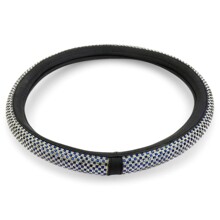 Оплетка из эко-кожи цвет черный стразы синии