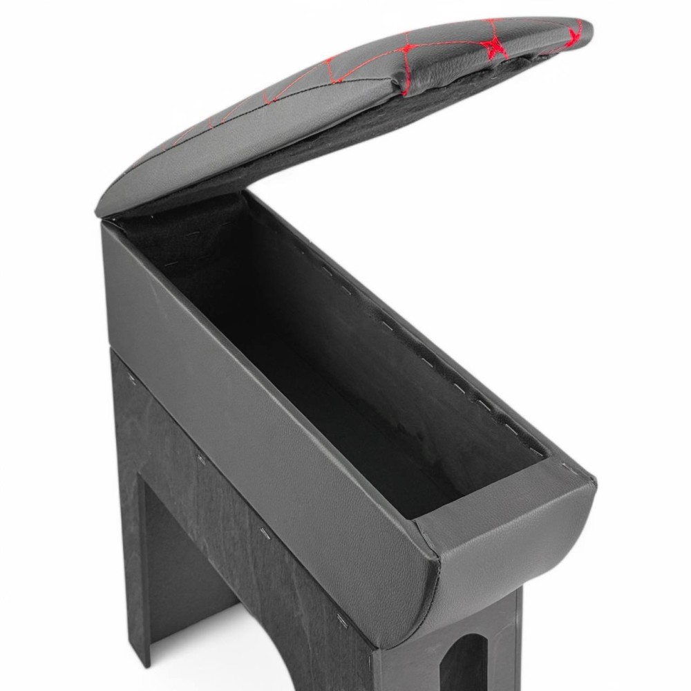 Подлокотник для газели 3302 с подстаканником, цвет черный, строчка красная, ромб черный Подлокотник для газели 3302 с подстаканником, цвет черный, строчка красная, ромб черный