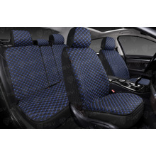 Комплект накидок на весь салон 5D Len PLUS эко next, материал лен, рисунок ромб тройка, цвет черный, строчка синяя, кант черный