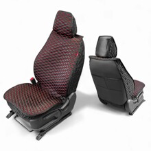 Комплект накидок на весь салон ICE COMFOR +, ткань Холодок, бока-гармошка, спинка Экокожа, рисунок 3D ромб, цвет черный, строчка красная, кант черный