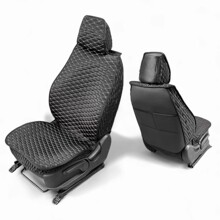 Комплект накидок на весь салон ICE COMFOR, ткань Холодок, бока-гармошка, спинка Экокожа, цвет черный, строчка белая, кант черный