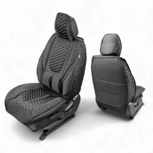 Комплект накидок на весь салон ICE FORM, ткань холодок-пвх, бока-гармошка, цвет черный, строчка белая, кант черный