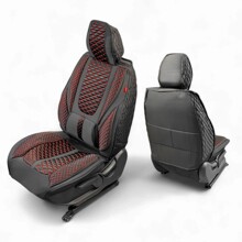 Комплект накидок на весь салон ICE FORM, ткань холодок-пвх, бока-гармошка, цвет черный, строчка красная, кант черный