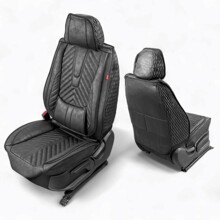 Комплект накидок на весь салон SKIN FORM ECO, ткань мокрая ЭкоКожа, с перфорацией, рисунок косая полоса, цвет черный, строчка черная, кант черный