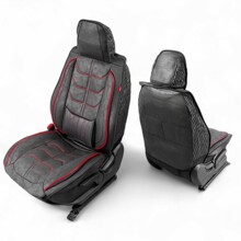 Комплект накидок на весь салон SKIN FORM, ткань мокрая ЭкоКожа, с перфорацией, цвет черный, строчка красная, кант черный