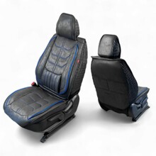 Комплект накидок на весь салон SKIN FORM, ткань мокрая ЭкоКожа, с перфорацией, цвет черный, строчка синяя, кант черный