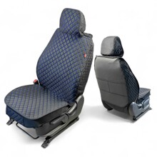 Комплект накидок на весь салон VELUR COMFORT + STARS, ткань Велюр, спинка из ЭкоКожи, бока-гармошка, рисунок ромб, цвет черный, строчка синяя, кант черный