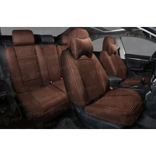 Комплект накидок на весь салон 5D FLAX PLUS, материал лен, с добавлением шелухи гречихи, цвет коричневый, строчка коричневая, кант коричневый