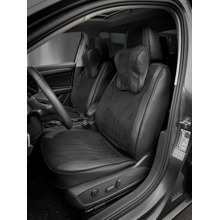 Комплект накидок на весь салон трансформер, алькантара + экоКожа, с перфорацией, подушки для шеи в комплекте, цвет чёрный, строчка черная