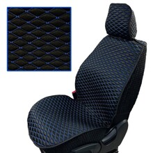 Комплект накидок на весь салон холодок cube, ткань Атлас, бока-гармошка, спинка Экокожа, цвет черный, строчка синяя, кант черный