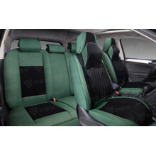 Комплект накидок на весь салон 5D Forward PLUS, ЭкоКожа + текстильная вставка, цвет зеленый, вставка черный, подушки для шеи в комплекте