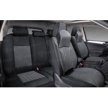 Комплект накидок на весь салон 5D Forward PLUS, ЭкоКожа + текстильная вставка, цвет черный, вставка серая подушки для шеи в комплекте