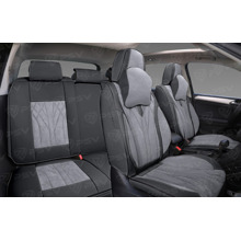 Комплект накидок на весь салон 5D Leader PLUS, ЭкоКожа + алькантара, цвет черный, вставка серая подушки для шеи в комплекте