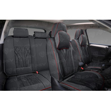 Комплект накидок на весь салон 5D Leader PLUS, ЭкоКожа + алькантара, цвет черный, кант красный подушки для шеи в комплекте