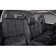 Комплект накидок на весь салон 5D Leader PLUS, ЭкоКожа + алькантара, цвет черный, кант черный подушки для шеи в комплекте