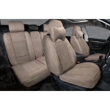 Комплект накидок на весь салон 5D FLAX PLUS, материал лен, с добавлением шелухи гречихи, цвет бежевый, строчка бежевая, кант бежевый