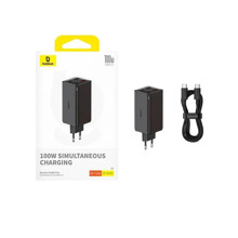 Телефонное сетевое зу 2 usb + 2 usb - type-c + кабель USB Type, 1 м, 100W, 3A, цвет черный