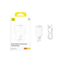 Телефонное сетевое зу 2 usb type-c + 2 usb type-a + кабель USB Type-C, 65W, 1 м, 3.25 A, цвет белый