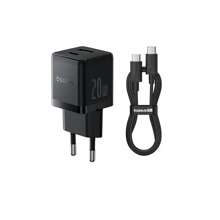 Телефонное сетевое зу 1 usb type-a, usb type-c + провод Type-C, 20W, цвет черный