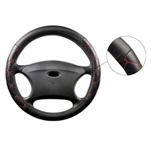 Оплетка из эко-кожи Черная ромб красная строчка (м)