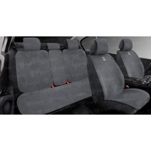 Комплект накидок на весь салон RIS PLUS, материал лен, цвет серый, строчка серая, кант серый