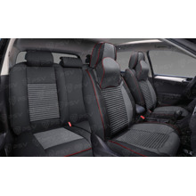 Комплект накидок на весь салон 5D Hard PLUS, ЭкоКожа + текстильная вставка с массажным эффектом, цвет черно-серый, кант красный, подушки для шеи в комплекте