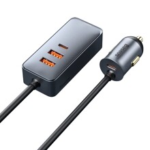 Телефонное азу 2usb+2usb-c, прикуриватель, 120 W, 3 A, цвет серый