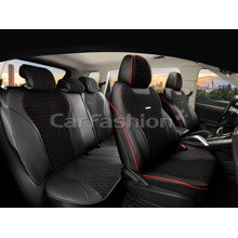 Комплект чехлов на весь салон 5D SHANGHAI PLUS, каркасные, материал велюр + ЭкоКожа, цвет черный/черный/красный