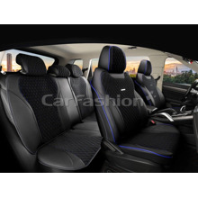 Комплект чехлов на весь салон 5D SHANGHAI PLUS, каркасные, материал велюр + ЭкоКожа, цвет черный/черный/синий