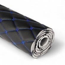 Кожа пвх level ромб 1 метр на поролоне 5 мм, рисунок бабочка, цвет черный, нитка синяя, толщина 0,6 мм, ширина 140см