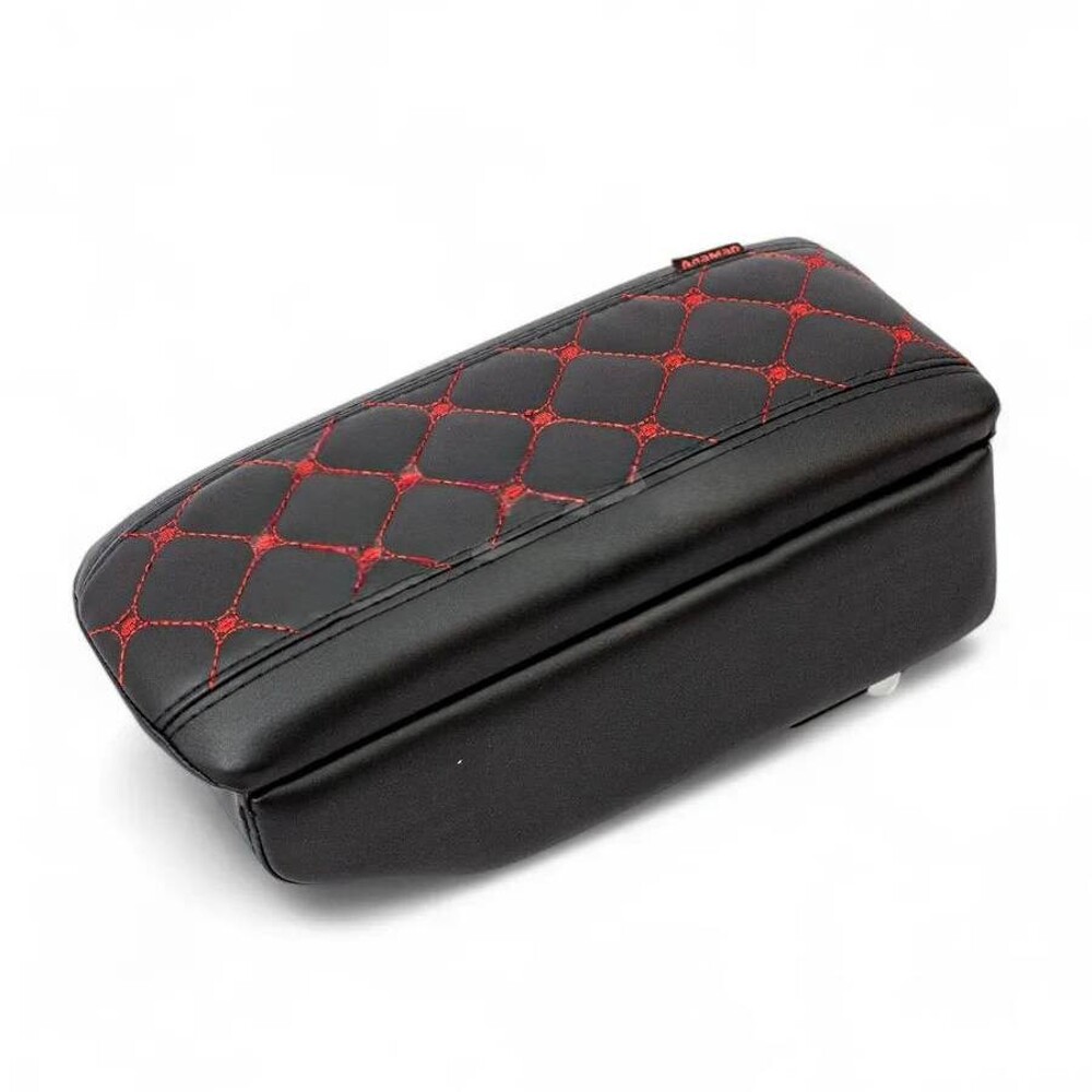 Бокс - подлокотник для газель водительский, красный квадрат, черный, кож.зам. Бокс - подлокотник для газель водительский, красный квадрат, черный, кож.зам.