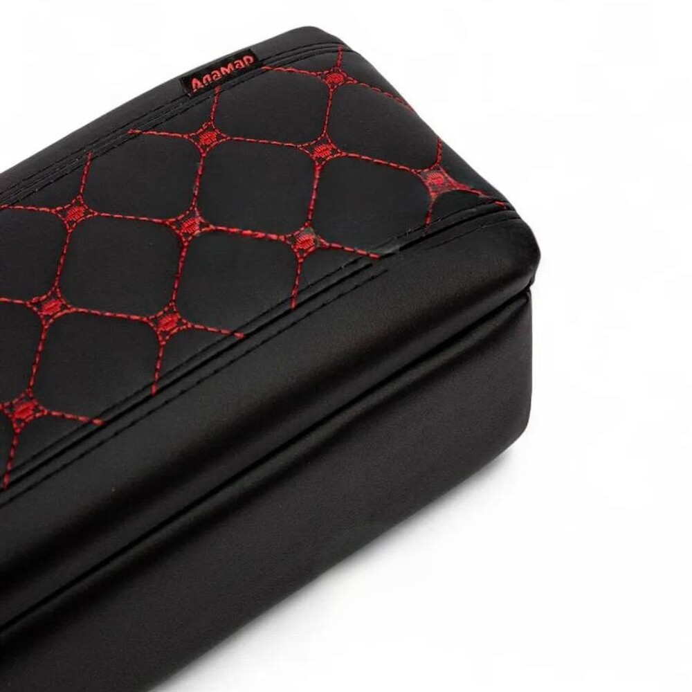 Бокс - подлокотник для газель водительский, красный квадрат, черный, кож.зам. Бокс - подлокотник для газель водительский, красный квадрат, черный, кож.зам.