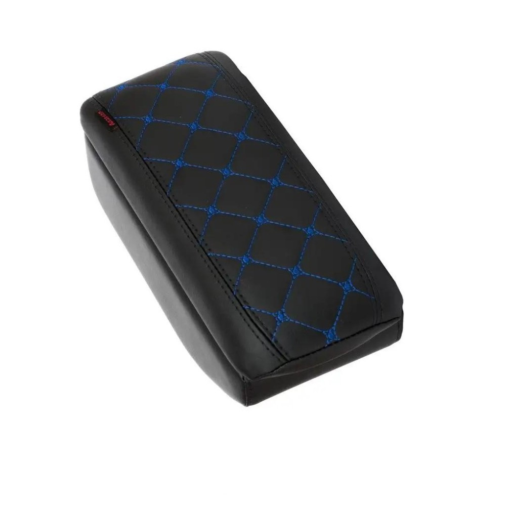 Бокс - подлокотник для газель водительский, синий квадрат, черный, кож.зам. Бокс - подлокотник для газель водительский, синий квадрат, черный, кож.зам.