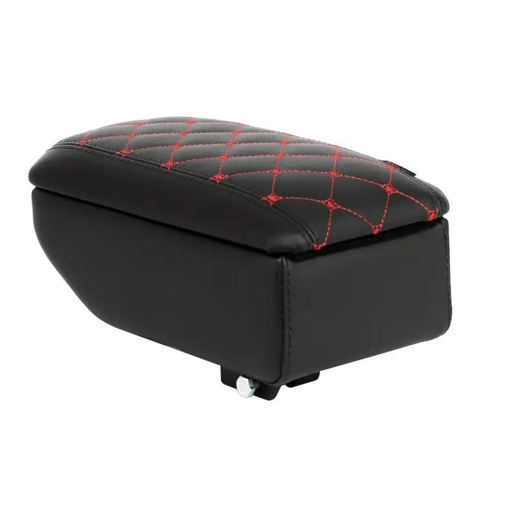 Бокс - подлокотник для лада 1118, красный квадрат, черный, кож.зам. Бокс - подлокотник для лада 1118, красный квадрат, черный, кож.зам.