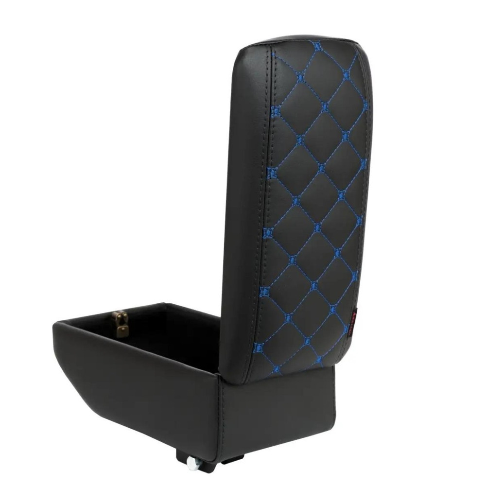 Бокс - подлокотник для лада 1118, синий квадрат, черный, кож.зам. Бокс - подлокотник для лада 1118, синий квадрат, черный, кож.зам.