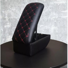 Бокс - подлокотник для лада 2107, красный квадрат, кож.зам. черный