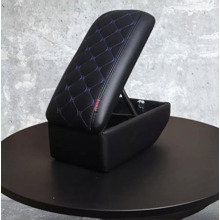 Бокс - подлокотник для лада 2107, синий квадрат, кож.зам. черный