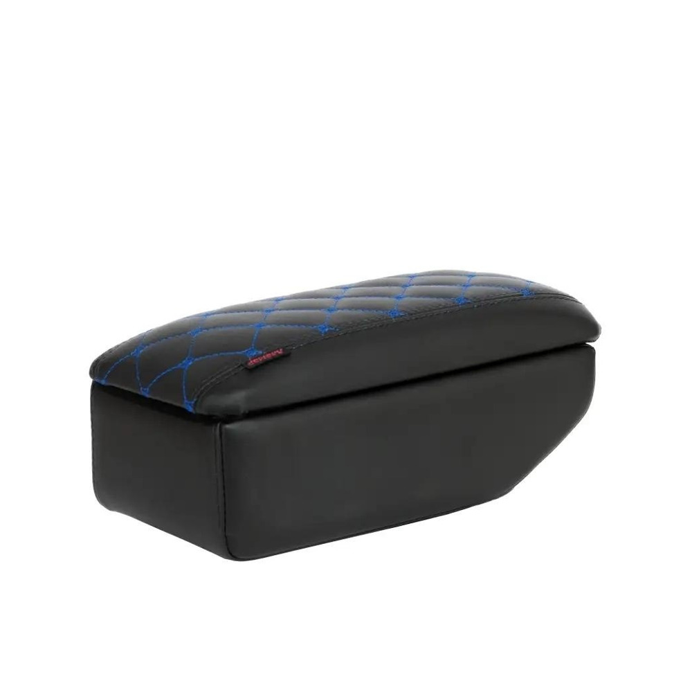 Бокс - подлокотник для лада 2110, синий квадрат, черный, кож.зам. Бокс - подлокотник для лада 2110, синий квадрат, черный, кож.зам.