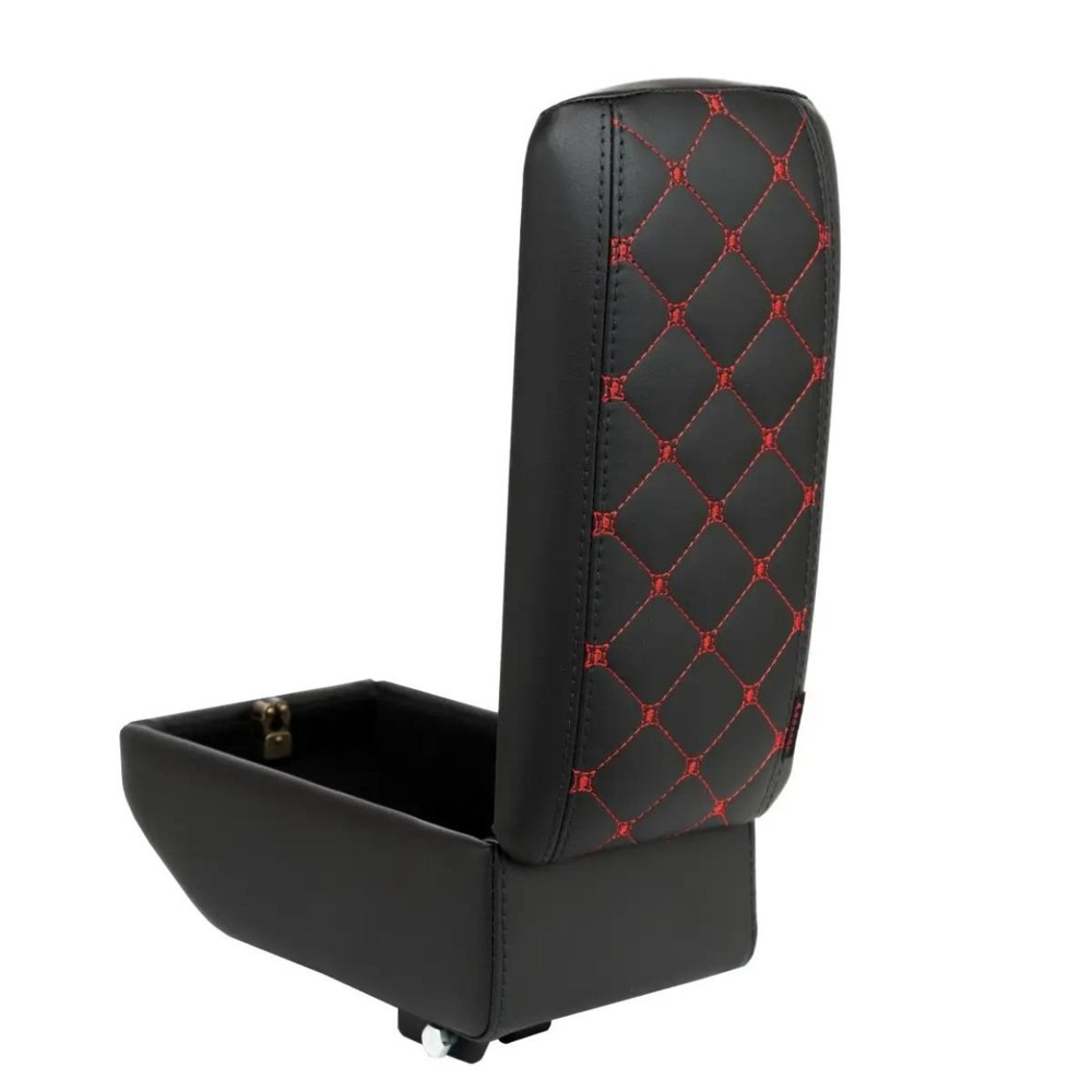 Бокс - подлокотник для лада 2190 fl, красный квадрат, черный, кож.зам. Бокс - подлокотник для лада 2190 fl, красный квадрат, черный, кож.зам.