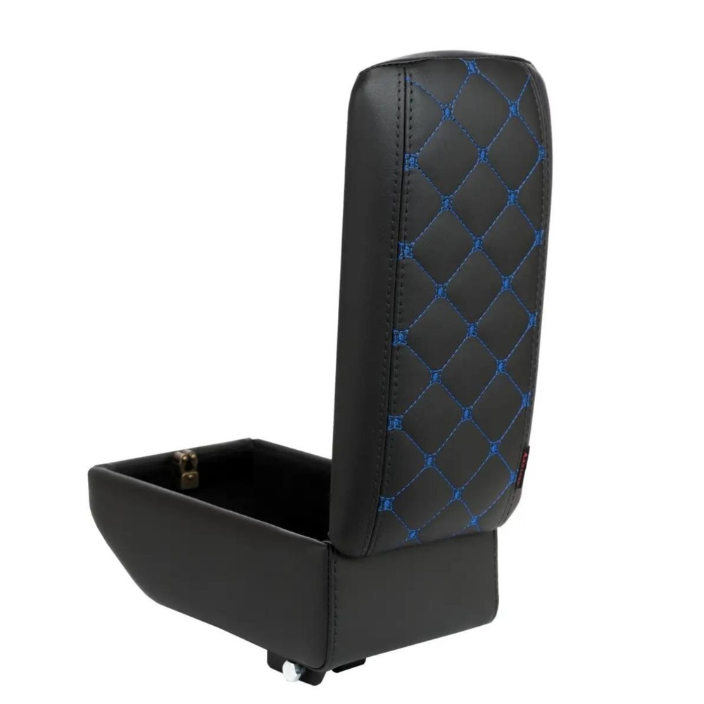 Бокс - подлокотник для лада 2190 fl, синий квадрат, черный, кож.зам. Бокс - подлокотник для лада 2190 fl, синий квадрат, черный, кож.зам.