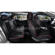 Комплект чехлов на весь салон 5D ARGON PLUS, каркасные, материал ЭкоКожа-замша, цвет черный, строчка черная/красная, кант красный